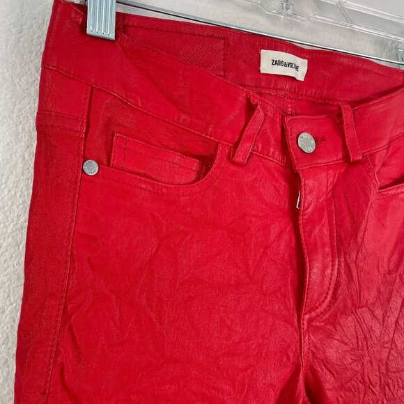 Zadig and Voltaire Womens 36 Small Phlame Pants Crinkled Lamb Leather in Red - Picture 5 of 14